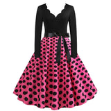 Black Big Swing Print Vintage Christmas Dress Women Winter Casual Long Sleeve V Neck Sexy New Year Party Dress Plus Size S~3XL