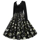 Black Big Swing Print Vintage Christmas Dress Women Winter Casual Long Sleeve V Neck Sexy New Year Party Dress Plus Size S~3XL