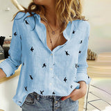 Women's Birds Print Shirts Blouses Spring Cotton Linen Plus Size 5XL Female Shirt Long Sleeve 2020 Summer Casual Ladies Blouse - ENSEIGNE DENIS