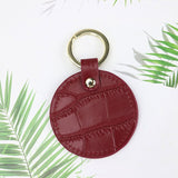 New Design Free Customed Initials Letters Crocodile Pattern Or Saffiano Leather Round Key Chain Key Ring Key Wallet
