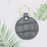 New Design Free Customed Initials Letters Crocodile Pattern Or Saffiano Leather Round Key Chain Key Ring Key Wallet
