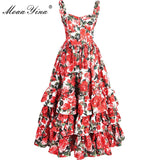 MoaaYina Fashion Designer Runway Ball Gown Dress Summer Women Spaghetti strap Backless Floral Print Cascading Ruffle Beach Dress - ENSEIGNE DENIS