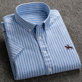 Summer Short Sleeve Turndown Collar Regular Fit New Oxford Fabric 100% Cotton Excellent Comfortable  Business Men Casual Shirts - ENSEIGNE DENIS