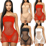 Women 2020 Newest Shiny Bronzing Bandeau Fishnet Mesh Sheer Bikini Cover Up Bathing Summer Beach Dress Suit See Through Swimsuit - ENSEIGNE DENIS