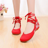 Veowalk Ankle Strap Women Canvas Embroidered Ballet Flats Ladies Comfort Cotton Ballerinas Woman Dance Shoes Vegan Muslem Shoes - ENSEIGNE DENIS