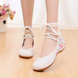 Veowalk Ankle Strap Women Canvas Embroidered Ballet Flats Ladies Comfort Cotton Ballerinas Woman Dance Shoes Vegan Muslem Shoes - ENSEIGNE DENIS