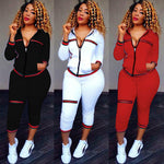 2020 Autumn Women's Sportswear 2pcs Women's Hooded Long Sleeve Zip Crop Tops Long Pants Trousers Loose Casual Clothes Set