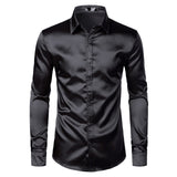 Men's Black Satin Luxury Dress Shirts 2019 Silk Smooth Men Tuxedo Shirt Slim Fit Wedding Party Prom Casual Shirt Chemise Homme - ENSEIGNE DENIS