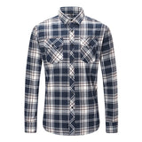 Dioufond Mens Pocket Flannel Plaid Cotton Shirt Long Sleeve Checkered Casual Slim Fit Black Warm Autumn Winter Shirts New