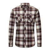 Dioufond Mens Pocket Flannel Plaid Cotton Shirt Long Sleeve Checkered Casual Slim Fit Black Warm Autumn Winter Shirts New