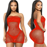 Women 2020 Newest Shiny Bronzing Bandeau Fishnet Mesh Sheer Bikini Cover Up Bathing Summer Beach Dress Suit See Through Swimsuit - ENSEIGNE DENIS