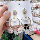 MENGJIQIAO New Korean Shiny Heart Crystal Drop Earrings For Women Fashion Shell Rhinestone Boucle D'oreille Party Jeweley Gift - ENSEIGNE DENIS