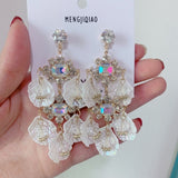 MENGJIQIAO New Korean Shiny Heart Crystal Drop Earrings For Women Fashion Shell Rhinestone Boucle D'oreille Party Jeweley Gift - ENSEIGNE DENIS