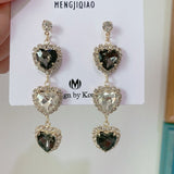 MENGJIQIAO New Korean Shiny Heart Crystal Drop Earrings For Women Fashion Shell Rhinestone Boucle D'oreille Party Jeweley Gift - ENSEIGNE DENIS