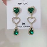 MENGJIQIAO New Korean Shiny Heart Crystal Drop Earrings For Women Fashion Shell Rhinestone Boucle D'oreille Party Jeweley Gift - ENSEIGNE DENIS