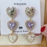 MENGJIQIAO New Korean Shiny Heart Crystal Drop Earrings For Women Fashion Shell Rhinestone Boucle D'oreille Party Jeweley Gift - ENSEIGNE DENIS