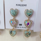 MENGJIQIAO New Korean Shiny Heart Crystal Drop Earrings For Women Fashion Shell Rhinestone Boucle D'oreille Party Jeweley Gift - ENSEIGNE DENIS