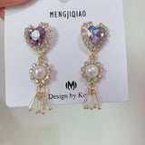 MENGJIQIAO New Korean Shiny Heart Crystal Drop Earrings For Women Fashion Shell Rhinestone Boucle D'oreille Party Jeweley Gift - ENSEIGNE DENIS