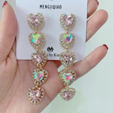 MENGJIQIAO New Korean Shiny Heart Crystal Drop Earrings For Women Fashion Shell Rhinestone Boucle D'oreille Party Jeweley Gift - ENSEIGNE DENIS