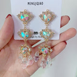 MENGJIQIAO New Korean Shiny Heart Crystal Drop Earrings For Women Fashion Shell Rhinestone Boucle D'oreille Party Jeweley Gift - ENSEIGNE DENIS