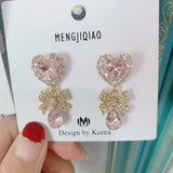 MENGJIQIAO New Korean Shiny Heart Crystal Drop Earrings For Women Fashion Shell Rhinestone Boucle D'oreille Party Jeweley Gift - ENSEIGNE DENIS