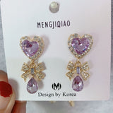 MENGJIQIAO New Korean Shiny Heart Crystal Drop Earrings For Women Fashion Shell Rhinestone Boucle D'oreille Party Jeweley Gift - ENSEIGNE DENIS