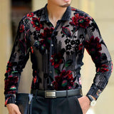 Men Club Party 2019 New DJ Prom Shirt Short Sleeve Chemise Homme Transparent Flower Velvet Shirt Men See Through Lace Shirt - ENSEIGNE DENIS
