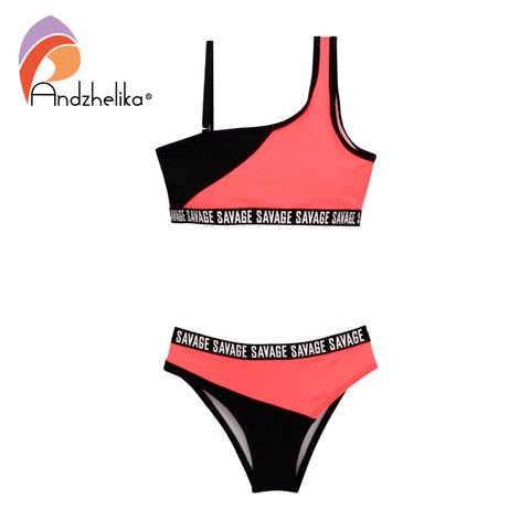 Andzhelika 2020 New Children Swimsuit One shoulder Bikini Patchwork Girls Sports Swimsuit Child Bikini Swimwear Kid Bathing Suit - ENSEIGNE DENIS