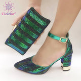 Sliver shining crystal Italian shoes with matching bag lady matching shoe and bag Sets Italy African shoes and bag set for party - ENSEIGNE DENIS