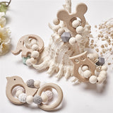 Baby Silicone Nursing Bracelets Wood Teether Silicone Beads Teething Wood Rattles Toys Baby Teether Bracelets Nursing Toys Gift
