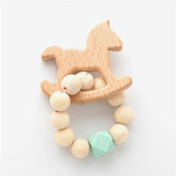 Baby Silicone Nursing Bracelets Wood Teether Silicone Beads Teething Wood Rattles Toys Baby Teether Bracelets Nursing Toys Gift