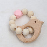 Baby Silicone Nursing Bracelets Wood Teether Silicone Beads Teething Wood Rattles Toys Baby Teether Bracelets Nursing Toys Gift