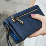 Fashion Women Wallets Dull Polish Leather Wallet Double Zipper Day Clutch Purse Wristlet Portefeuille Handbags Carteira Feminina - ENSEIGNE DENIS