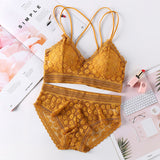 Women Lace Bra Sets Seamless Underwear Backless Vest Sexy Panties Padded Bralette Lingerie Ultrathin Briefs Female Intimates #F - ENSEIGNE DENIS