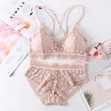 Women Lace Bra Sets Seamless Underwear Backless Vest Sexy Panties Padded Bralette Lingerie Ultrathin Briefs Female Intimates #F - ENSEIGNE DENIS