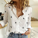 Women's Birds Print Shirts Blouses Spring Cotton Linen Plus Size 5XL Female Shirt Long Sleeve 2020 Summer Casual Ladies Blouse - ENSEIGNE DENIS