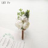 LKY Fr Boutonniere Flowers Wedding Corsage Pins White Pink Groom Boutonniere Buttonhole Men Wedding Witness Marriage Accessories