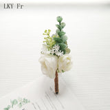LKY Fr Boutonniere Flowers Wedding Corsage Pins White Pink Groom Boutonniere Buttonhole Men Wedding Witness Marriage Accessories