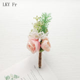 LKY Fr Boutonniere Flowers Wedding Corsage Pins White Pink Groom Boutonniere Buttonhole Men Wedding Witness Marriage Accessories