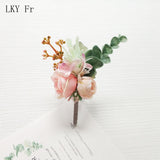 LKY Fr Boutonniere Flowers Wedding Corsage Pins White Pink Groom Boutonniere Buttonhole Men Wedding Witness Marriage Accessories