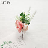 LKY Fr Boutonniere Flowers Wedding Corsage Pins White Pink Groom Boutonniere Buttonhole Men Wedding Witness Marriage Accessories