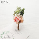 LKY Fr Boutonniere Flowers Wedding Corsage Pins White Pink Groom Boutonniere Buttonhole Men Wedding Witness Marriage Accessories