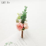 LKY Fr Boutonniere Flowers Wedding Corsage Pins White Pink Groom Boutonniere Buttonhole Men Wedding Witness Marriage Accessories