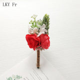 LKY Fr Boutonniere Flowers Wedding Corsage Pins White Pink Groom Boutonniere Buttonhole Men Wedding Witness Marriage Accessories