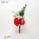 LKY Fr Boutonniere Flowers Wedding Corsage Pins White Pink Groom Boutonniere Buttonhole Men Wedding Witness Marriage Accessories