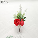 LKY Fr Boutonniere Flowers Wedding Corsage Pins White Pink Groom Boutonniere Buttonhole Men Wedding Witness Marriage Accessories