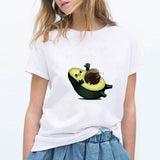 LUCKYROLL Avocado Cat Pattern T Shirt Women Harajuku Vegan Cute Tops Plus Size S-3XL T-shirt Tee Tops - ENSEIGNE DENIS