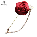 Lovegrace Red Rose Flowers Lapel Pin Mens Wedding Bouquet Handmade Brooch Buttonhole Groomsmen Groom Corsage and Boutonnieres