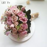 LKY Fr Wedding Bouquet Flowers Marriage Accessories Small Bridal Bouquets Silk Roses Wedding Bouquets for Bridesmaids Decoration