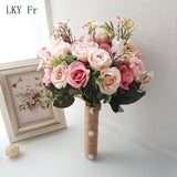 LKY Fr Wedding Bouquet Flowers Marriage Accessories Small Bridal Bouquets Silk Roses Wedding Bouquets for Bridesmaids Decoration